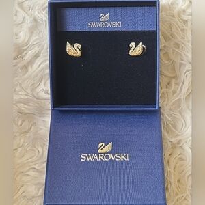 Swarovski Swan Earrings Pearl Stud Back New In Box